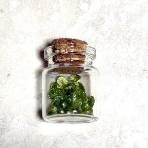 2/$20, Small Glass Bottle w/ Tiny Genuine Green Peridot Faceted Cabochons